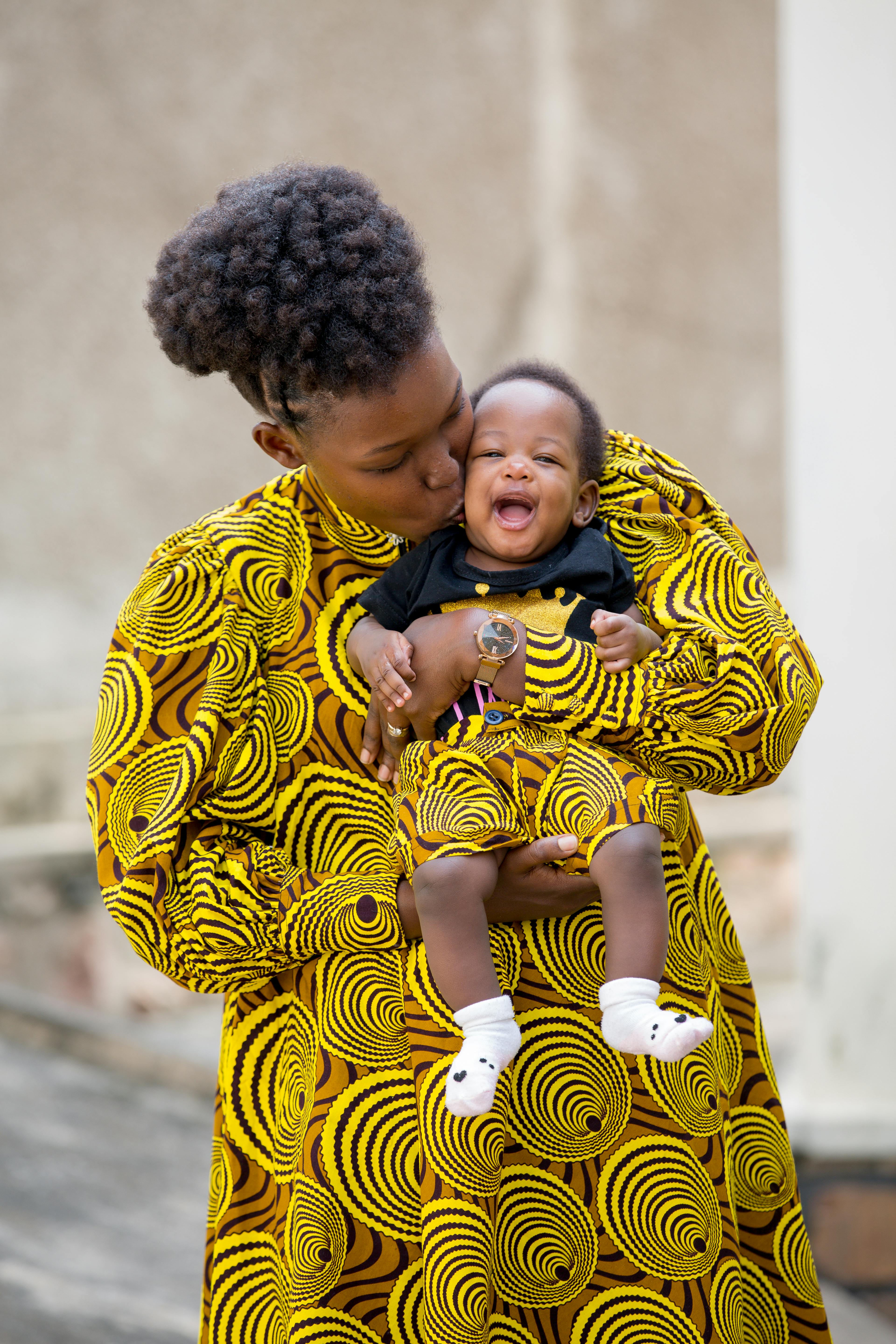 mother and son in matching outfits