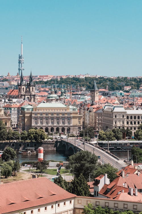 Drone Shot of a Town in Prague