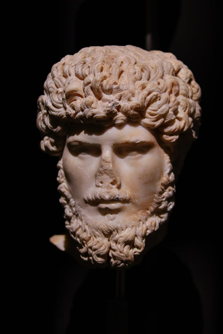 Marble Head Of Roman Emperor Lucius Verus