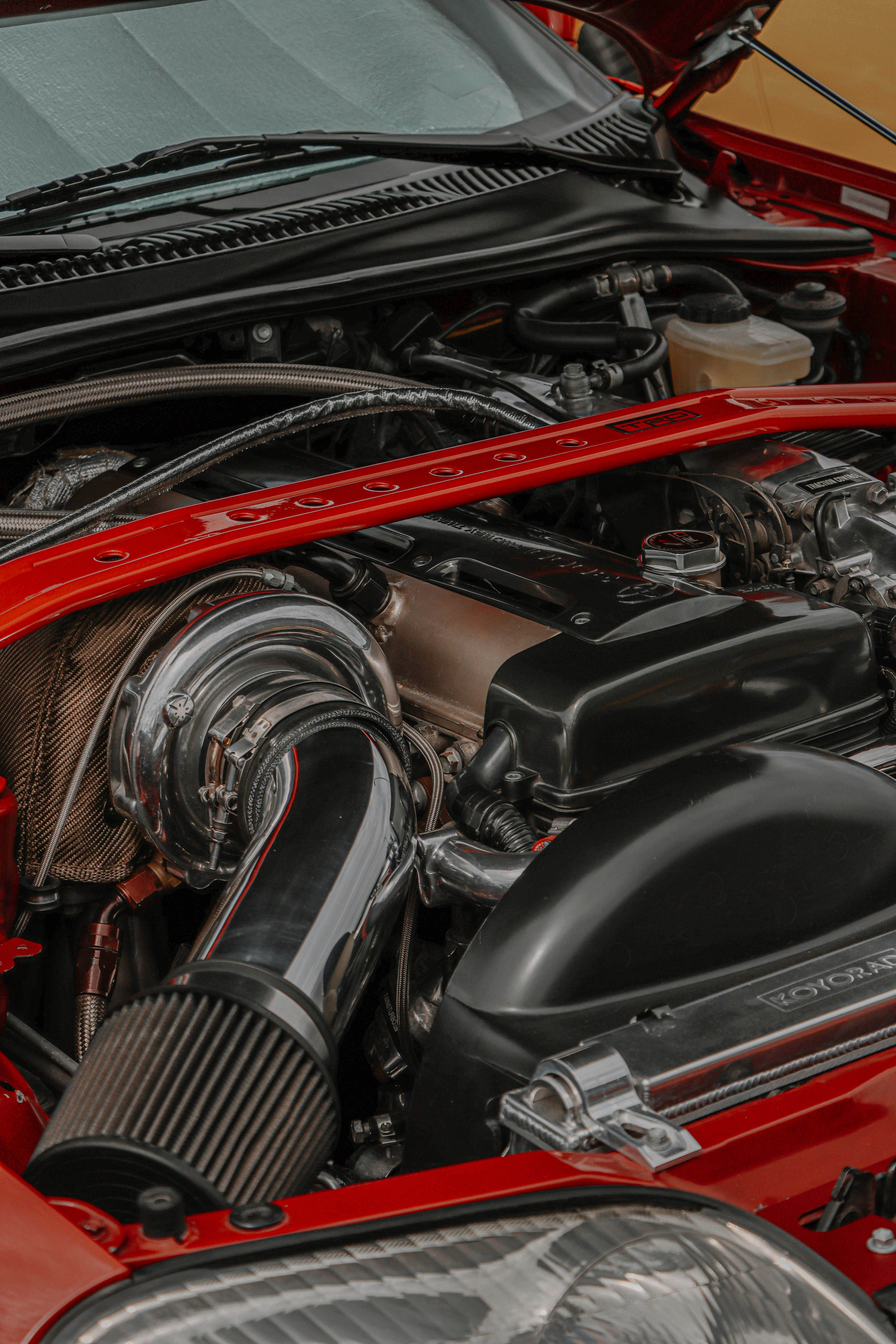 Red Car Engine Bay · Free Stock Photo