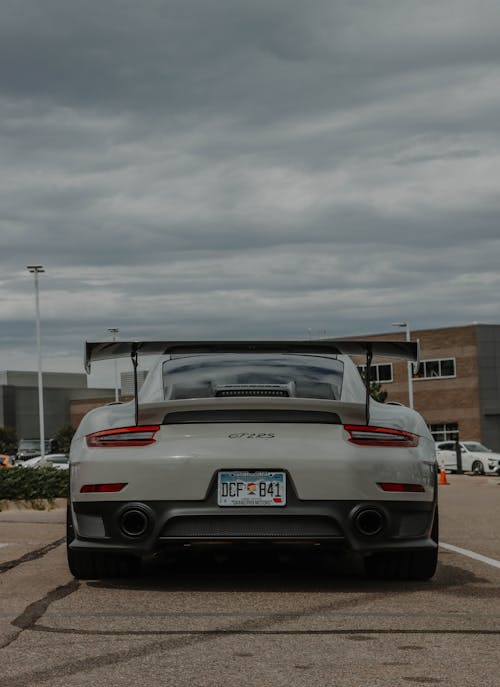 Close-up of the Rear of a Gray Sports Car