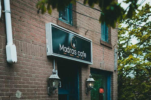 Close-up of a Cafe Entrance Sign 