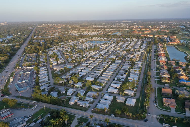 Drone Shot Of Rows Of Houses