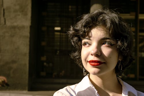 Close Up Shot of a Woman in Red Lipstick
