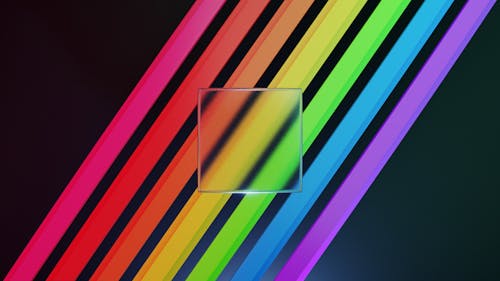 3D Render of a Transparent Square and Colorful Lines in the Background 