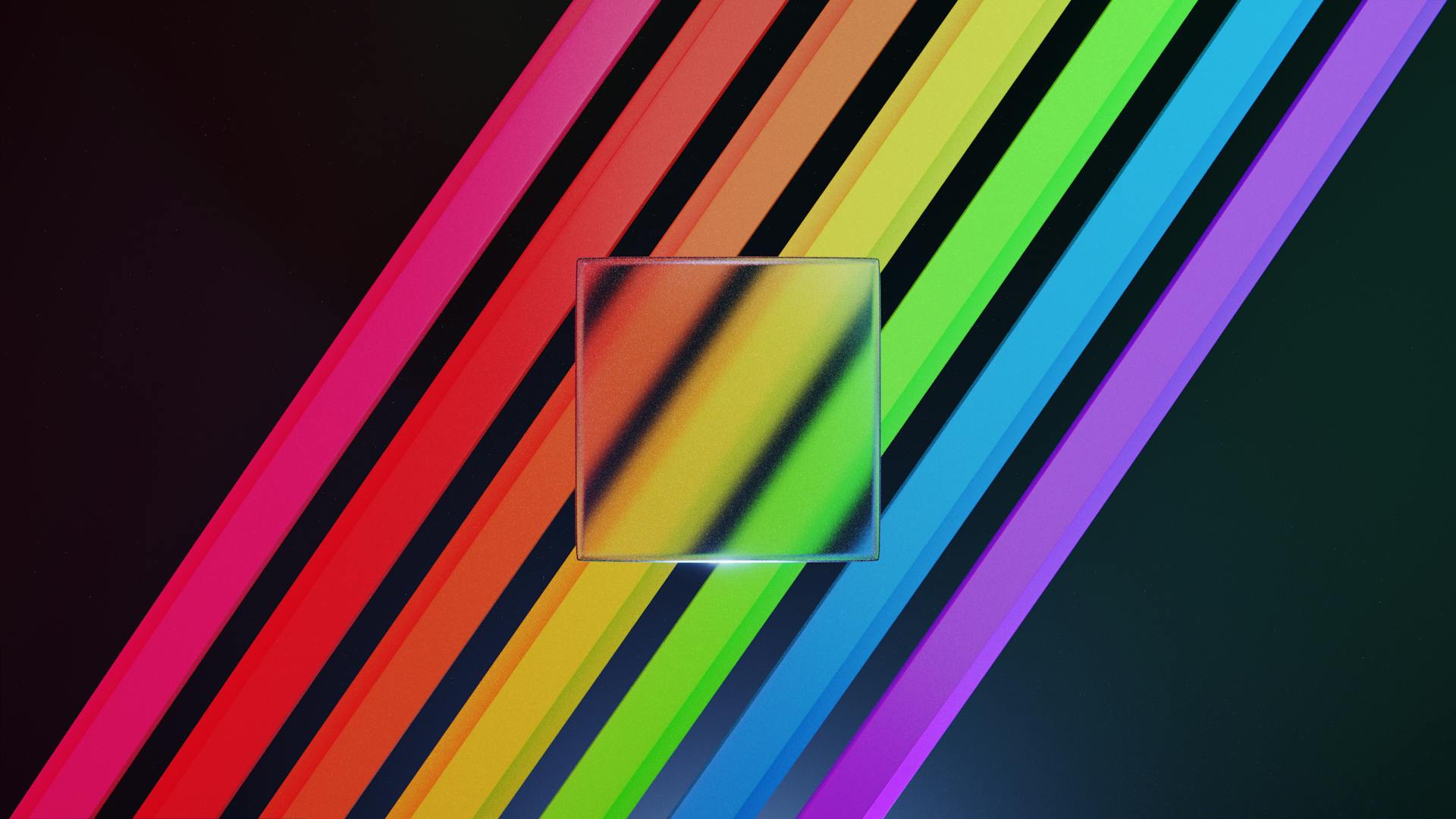 3D Render of a Transparent Square and Colorful Lines in the Background