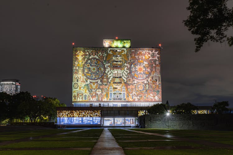 The Central Library In Mexico At Night