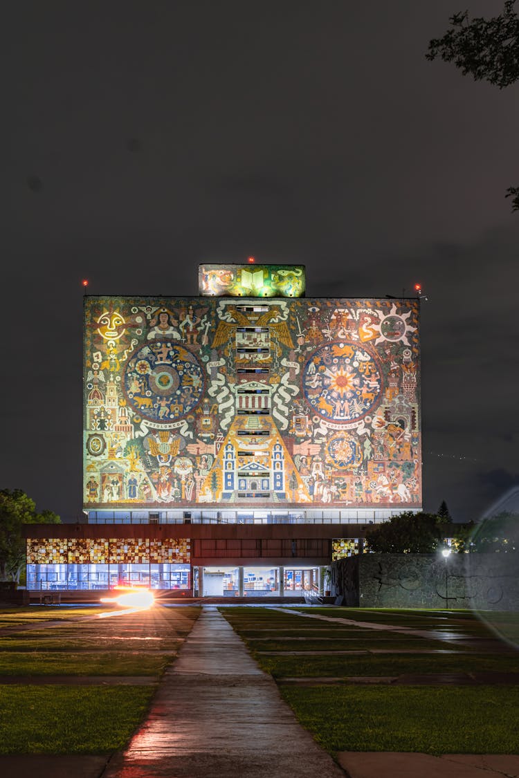 
The Central Library In Mexico At Night