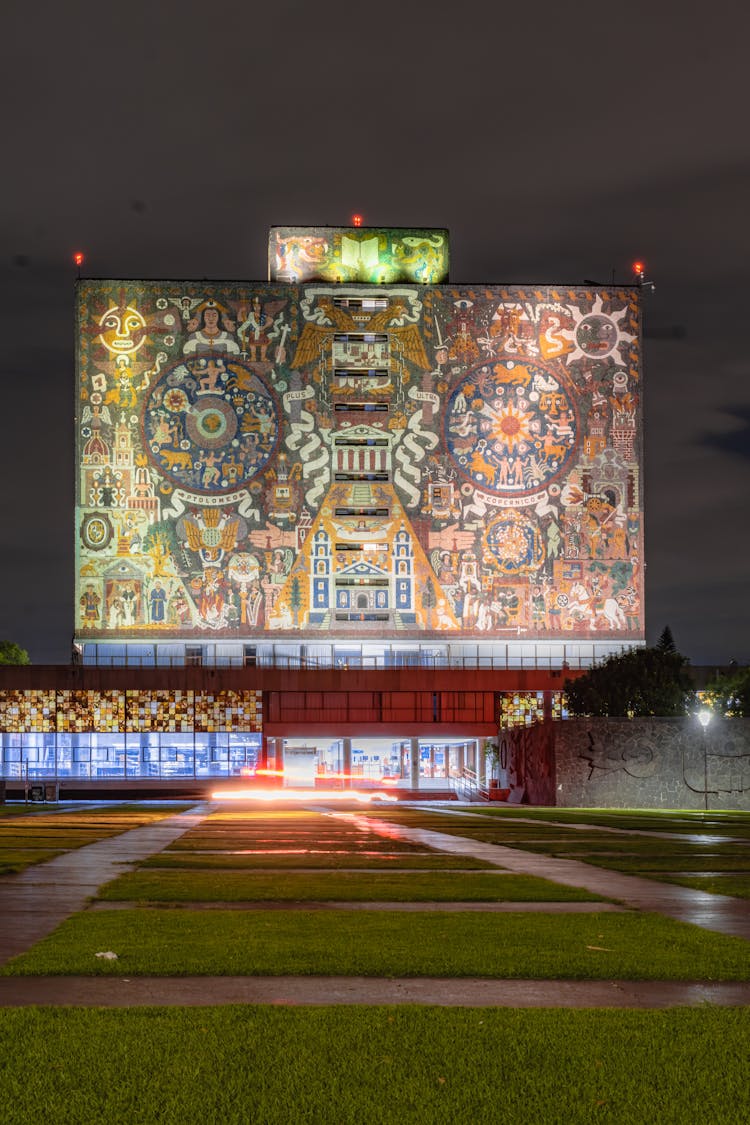 
The Central Library In Mexico At Night