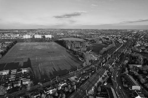 Grayscale Drone Shot of a Luton, England
