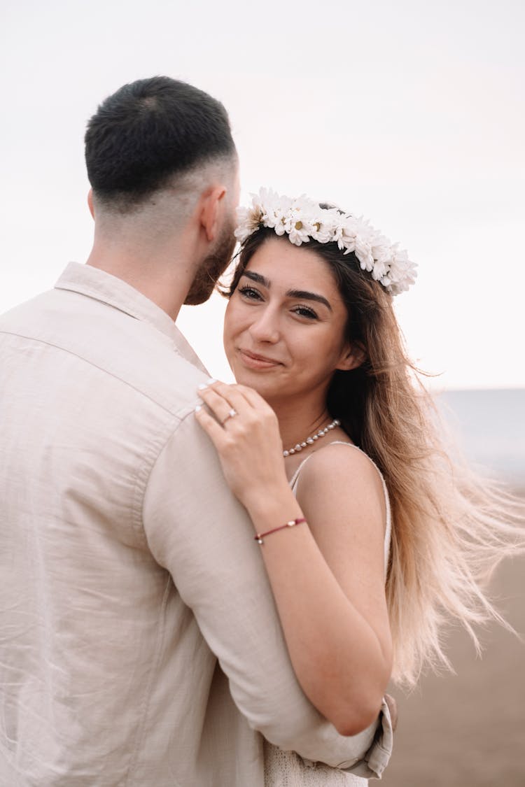 Couple Hugging And Posing Outdoors 