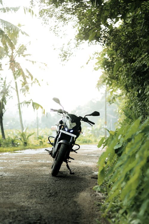 Black Motorcycle Parked on Road