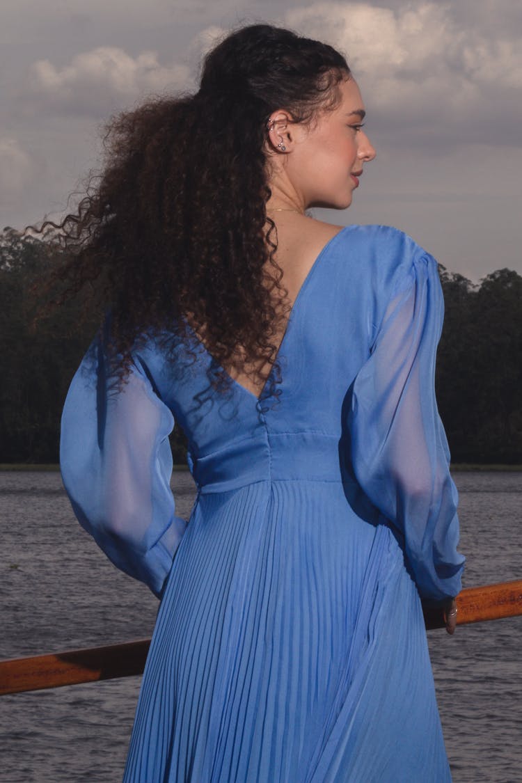 Brunette Girl In Blue Dress