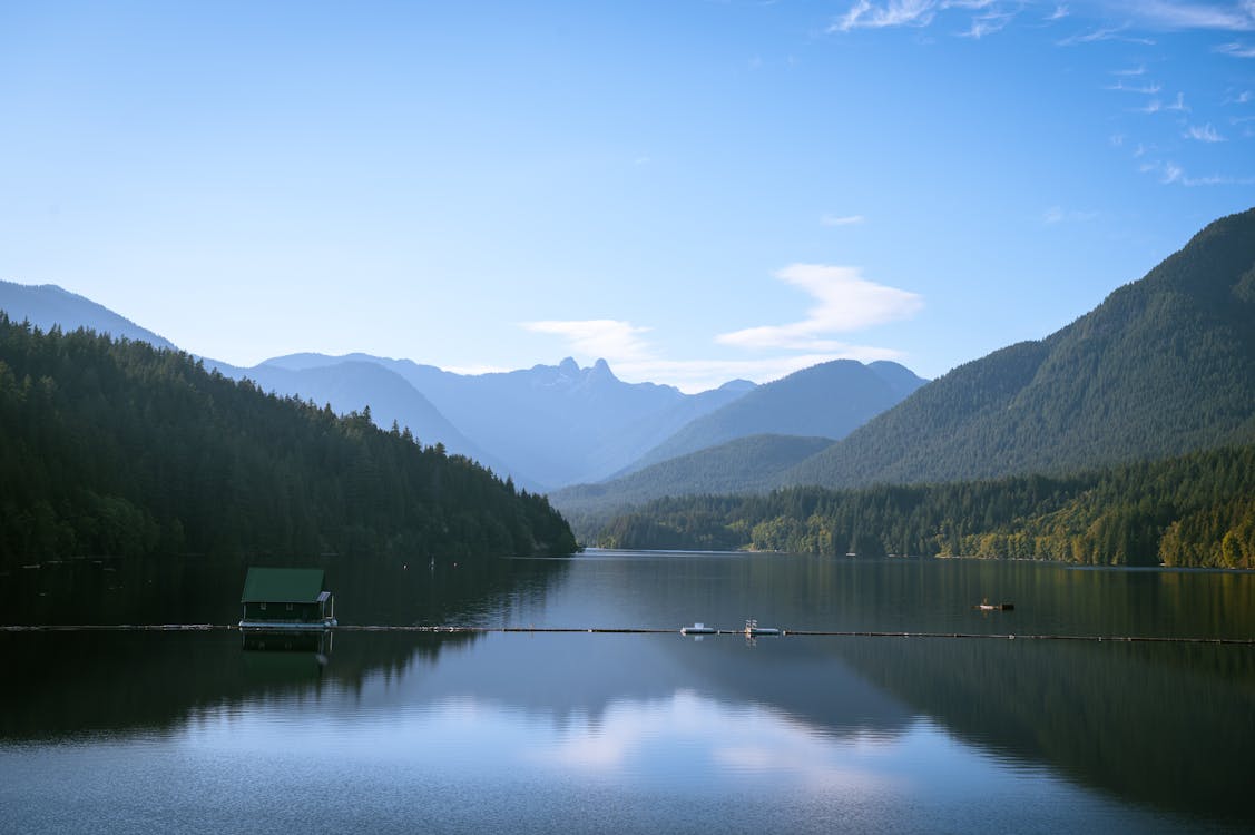 Free Big lake surrounded by green mountains Stock Photo
