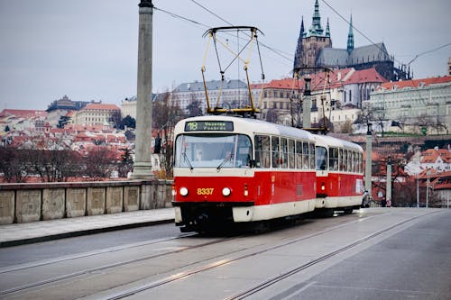 Free Red and White Tram on the Street Stock Photo