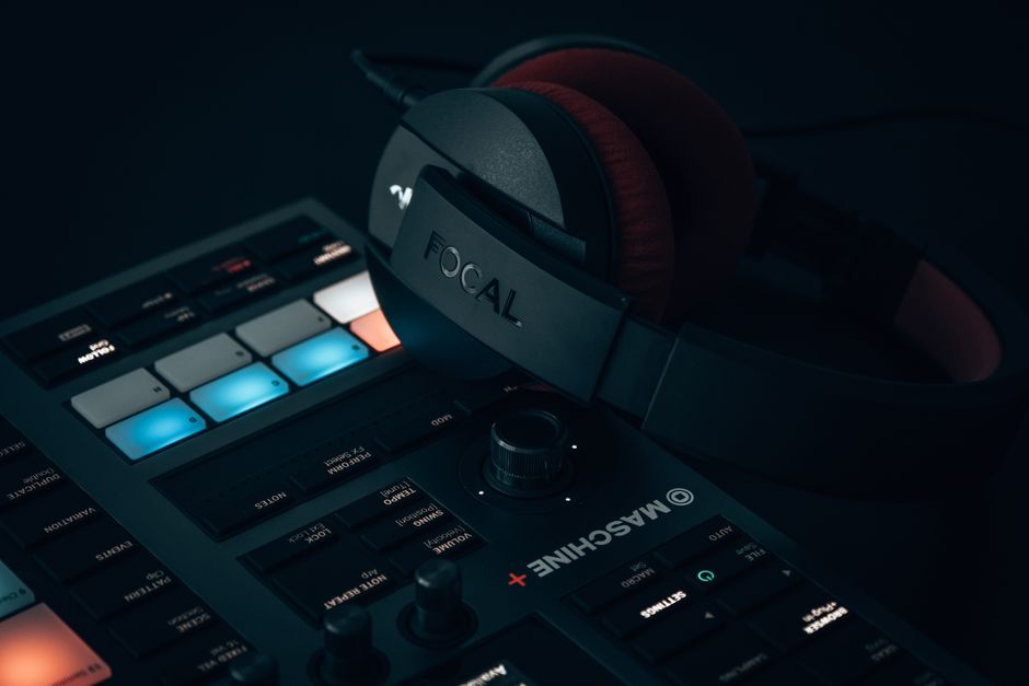 music headphones video editing desk