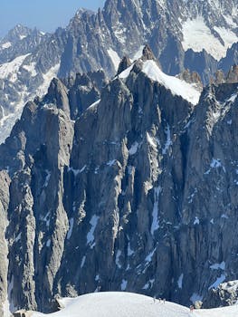 Breathtaking aerial view of the majestic Aiguille du Midi peaks in Chamonix, perfect for travel enthusiasts.