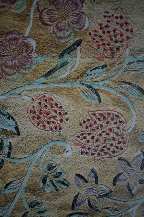 Brown and Red Floral Textile