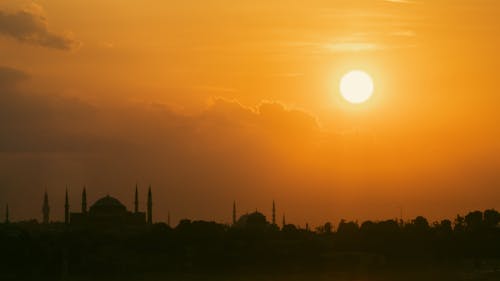 Silhouette of Mosque During Sunset
