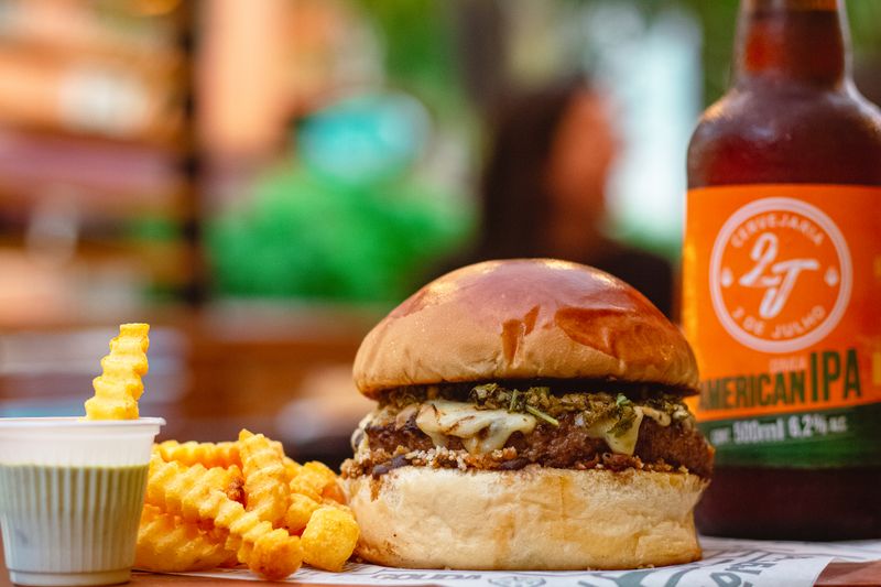 Ironside Brewing Co. burger and craft beer ready to serve