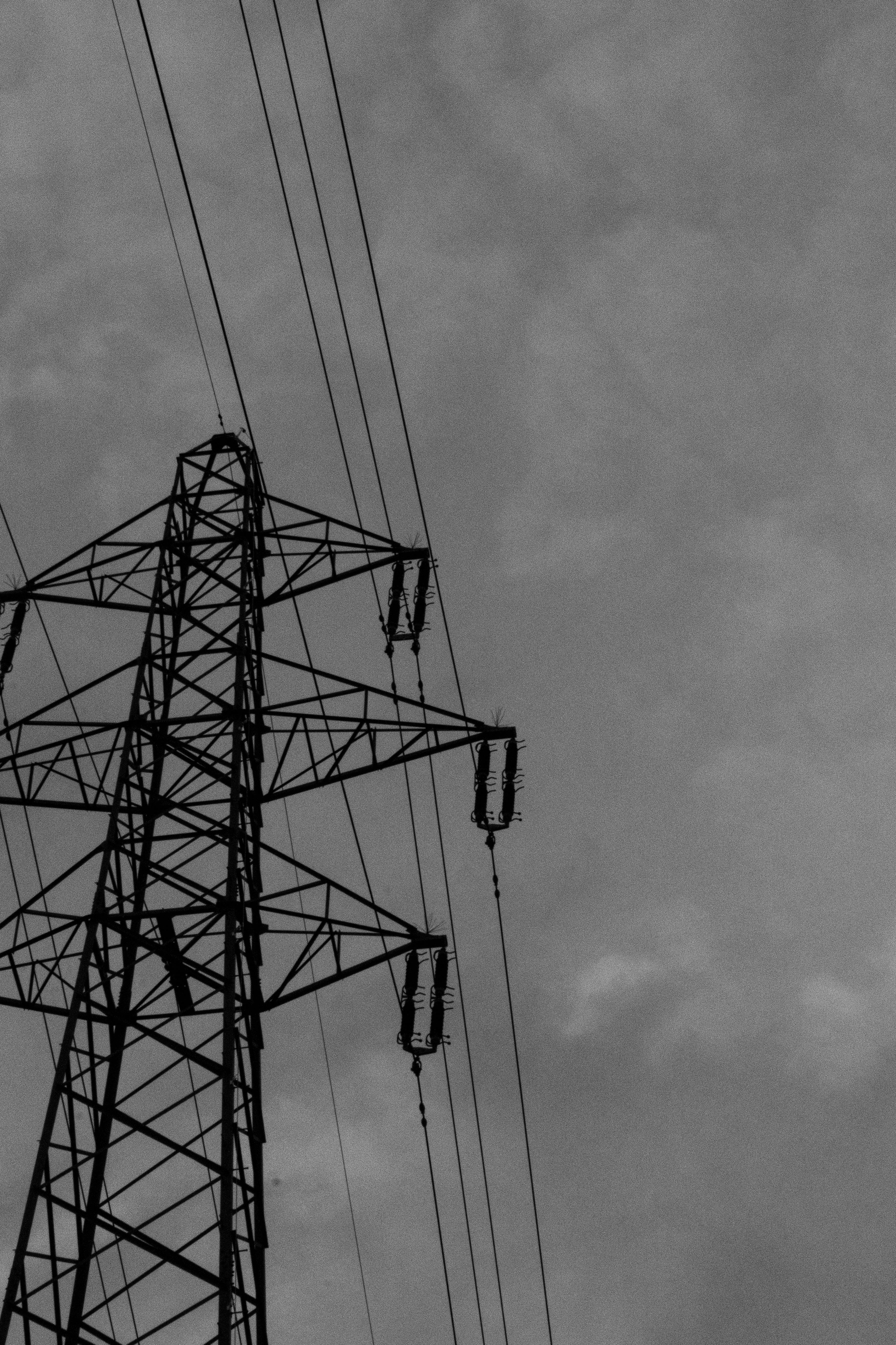 Free stock photo of black and white, Dark Sky, electric lines