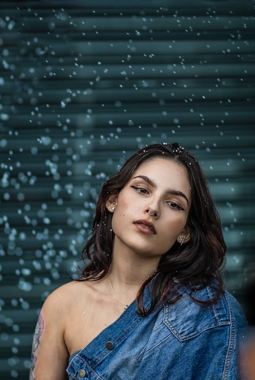 A Woman in Blue Denim Jacket