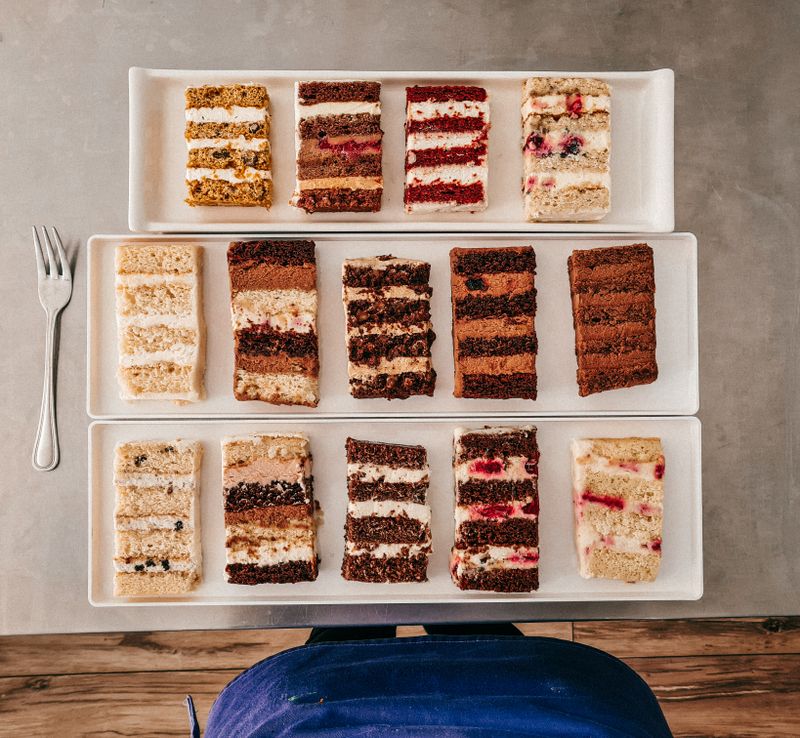 Layered celebration cake with berry filling from a Sydney bakery