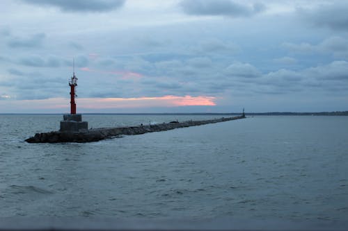 Breakwater with Beacon on the Sea