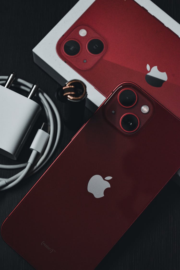 Red Smartphone In Close Up Shot