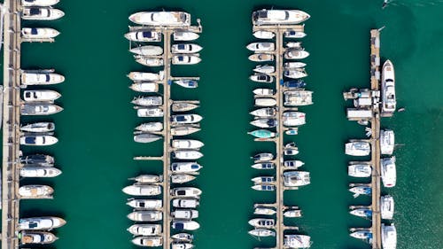 Aerial Photo of Boats Docked on a Harbor