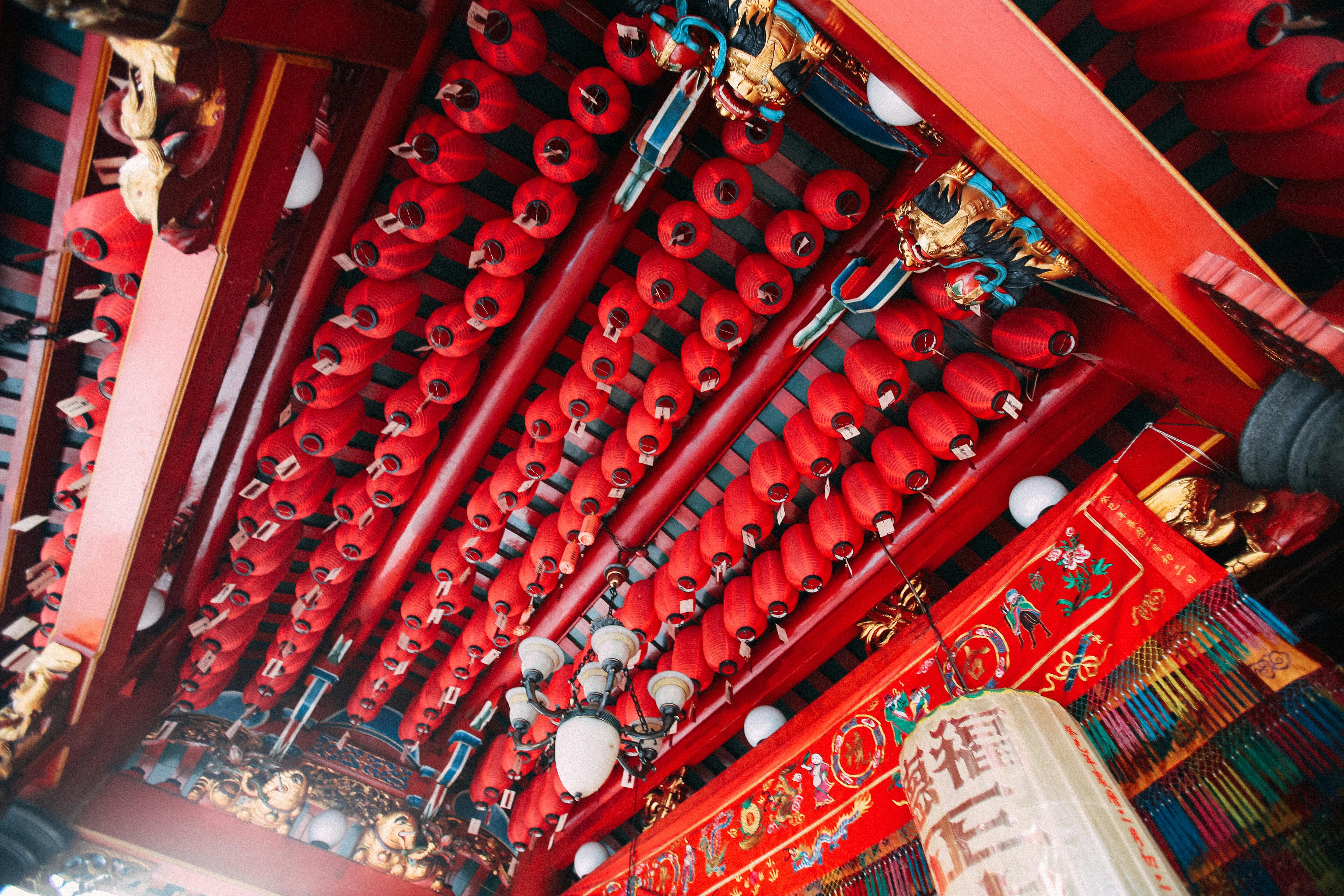 Red Paper Lanterns Hanging from the Ceiling · Free Stock Photo