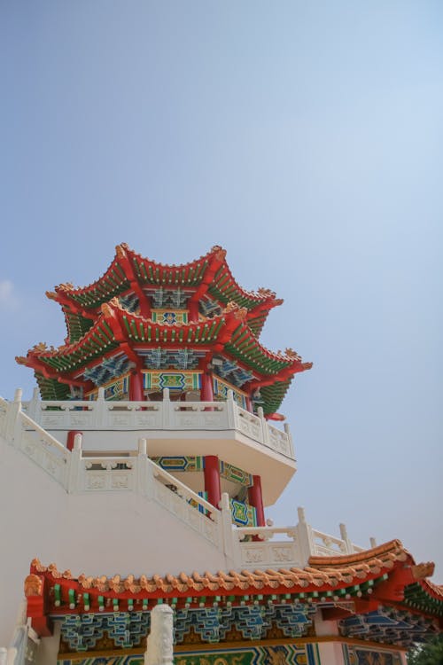 Clear Sky Over an Ornate Pagoda