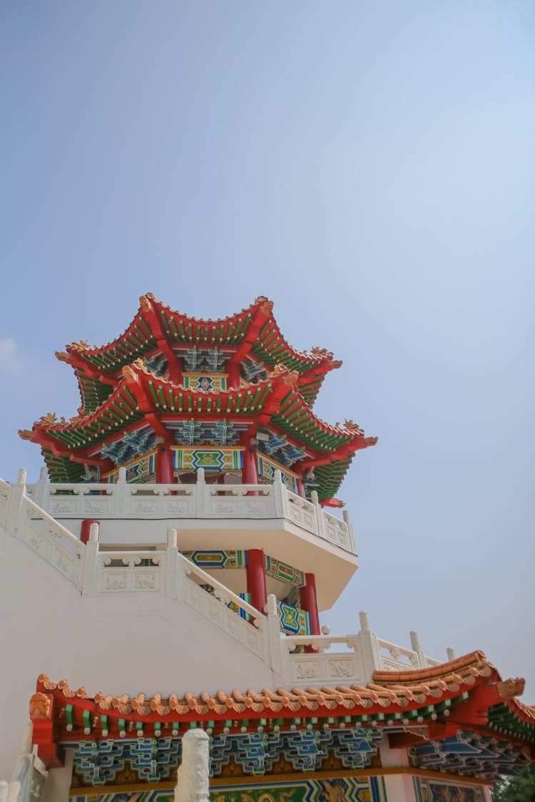 Clear Sky Over An Ornate Pagoda