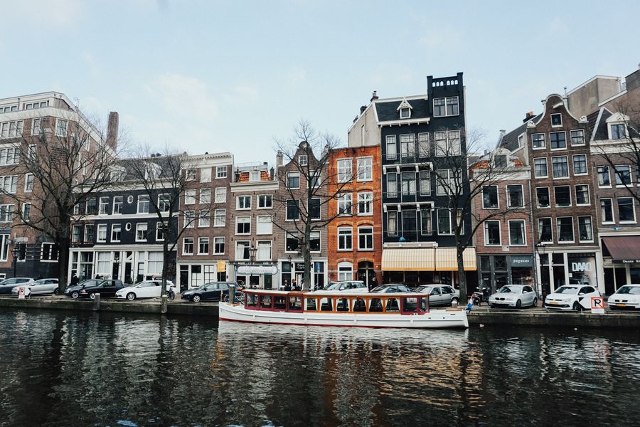 Historic European canal city with classic architecture