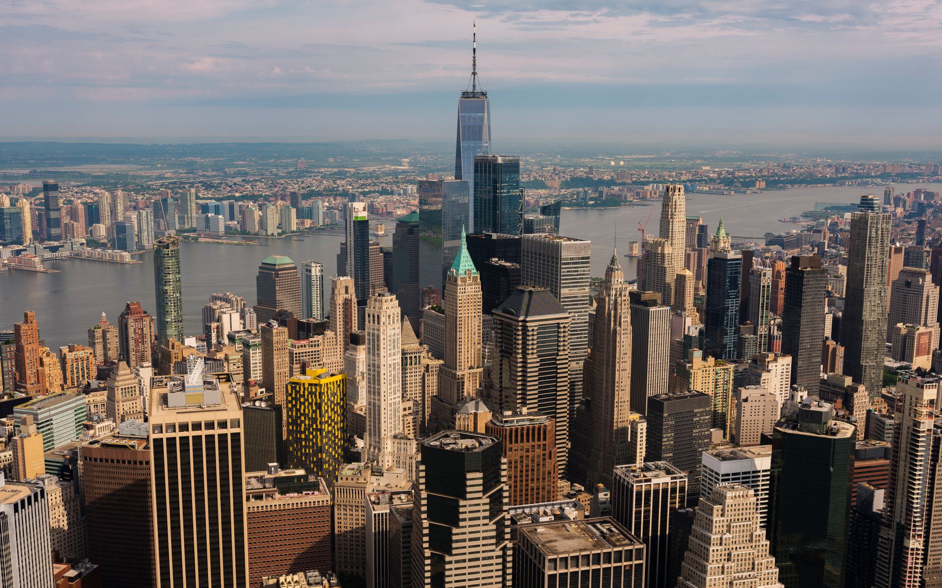 Captivating aerial shot of New York City skyline with One World Trade Center.