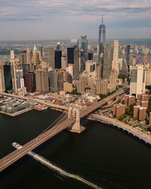 Fotobanka s bezplatnými fotkami na tému Brooklyn Bridge, budovy, letecké snímkovanie