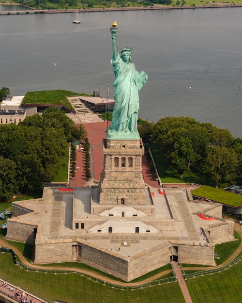 Free Birds Eye View of the Statue of Liberty in New York Stock Photo