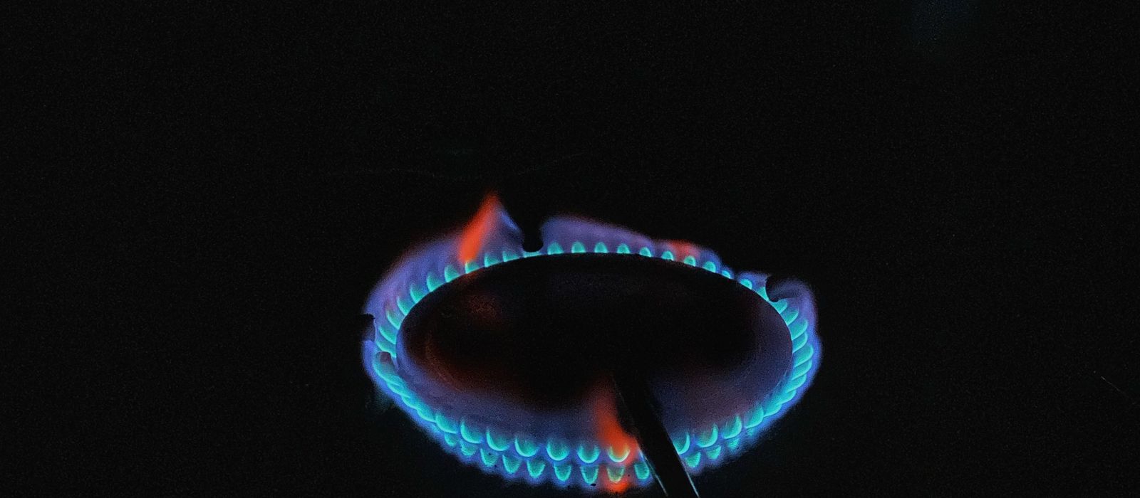 Blue flame on a gas stove burner