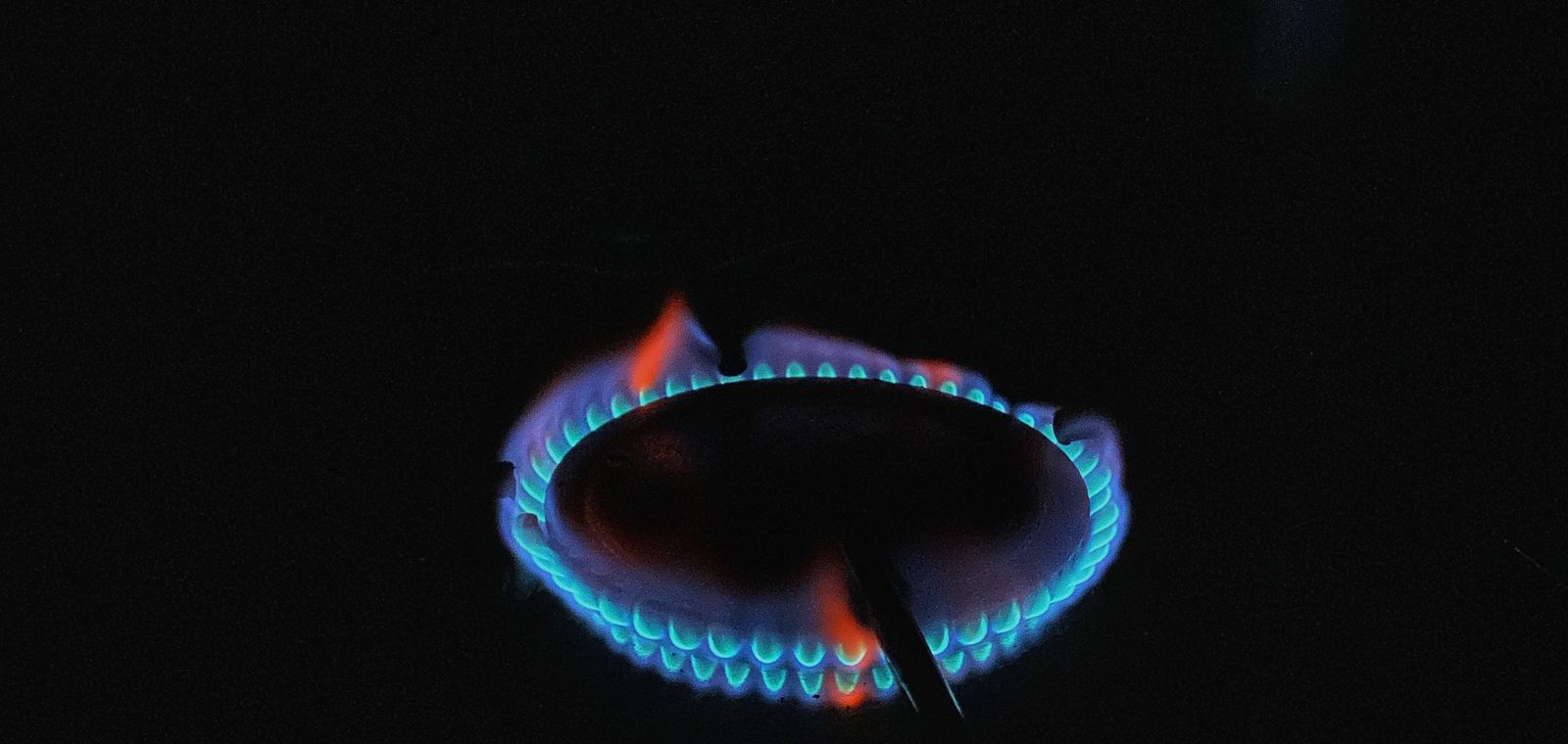 Blue flame on a gas stove burner