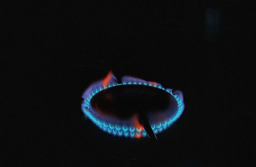 Blue gas flame on a burner