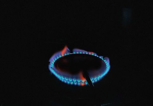 Blue gas flame on a burner