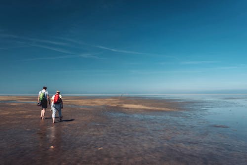 Free 2 Person Standing on Brown Sand Near Body of Water Stock Photo
