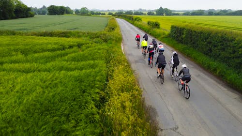 Group of Cyclists in Summer Rural Scenery