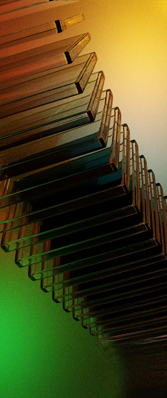 Intriguing abstract glass structure with vibrant gradient colors and geometric design.