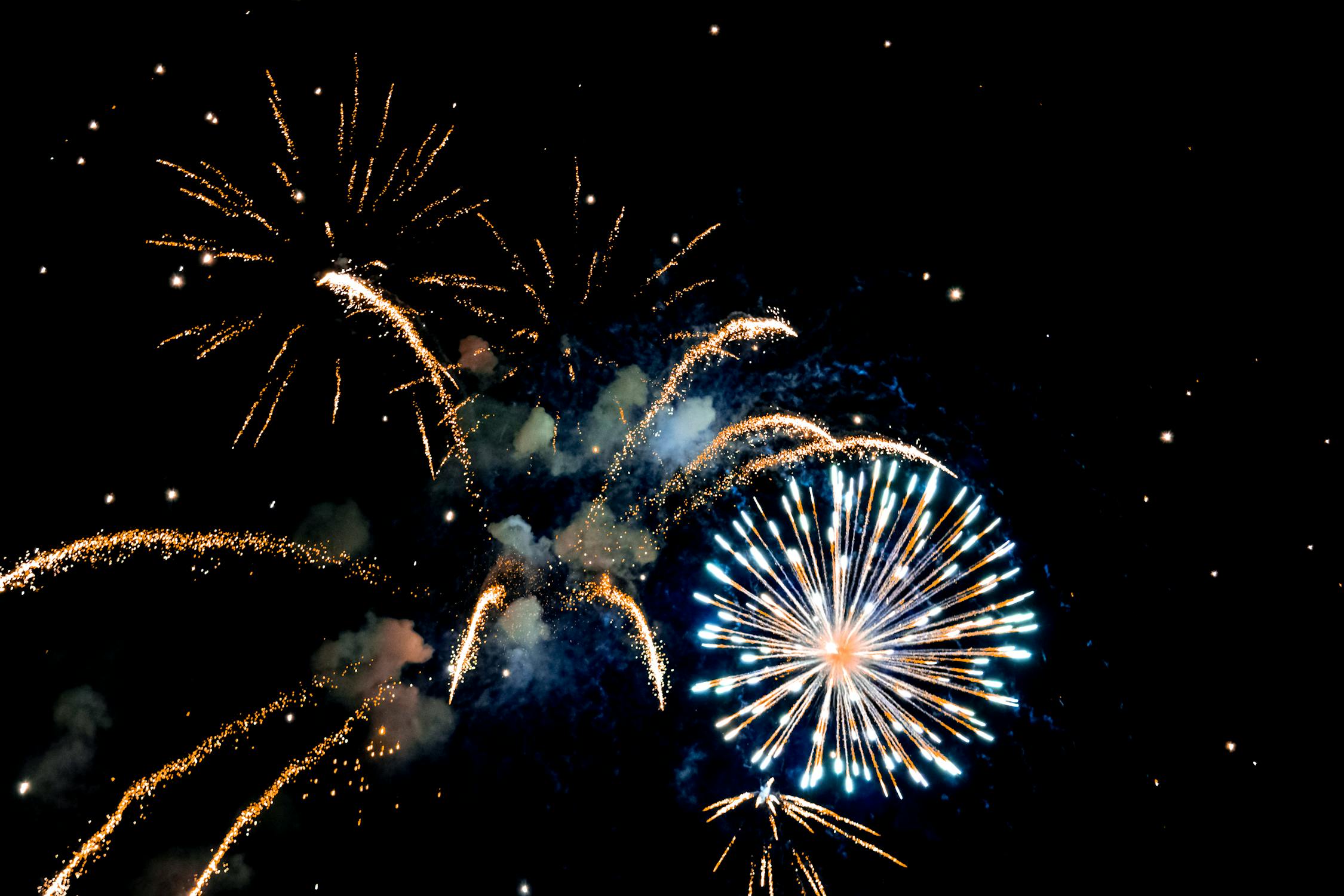 Fire works at night.