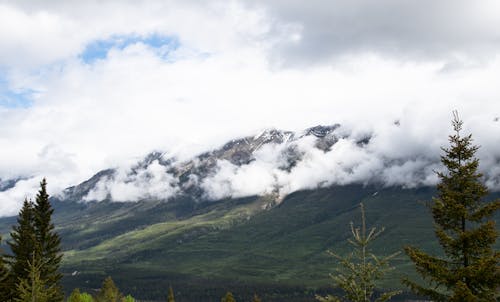 White Clouds Above Green Grass Field and Mountain