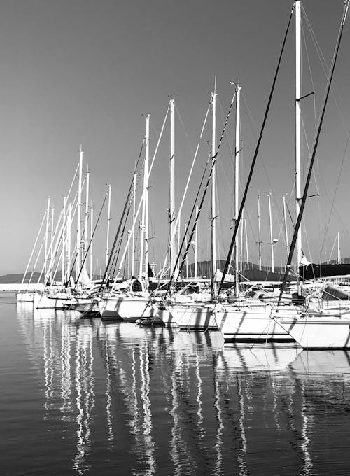 Foto d'estoc gratuïta de amarrat, barques, blanc i negre
