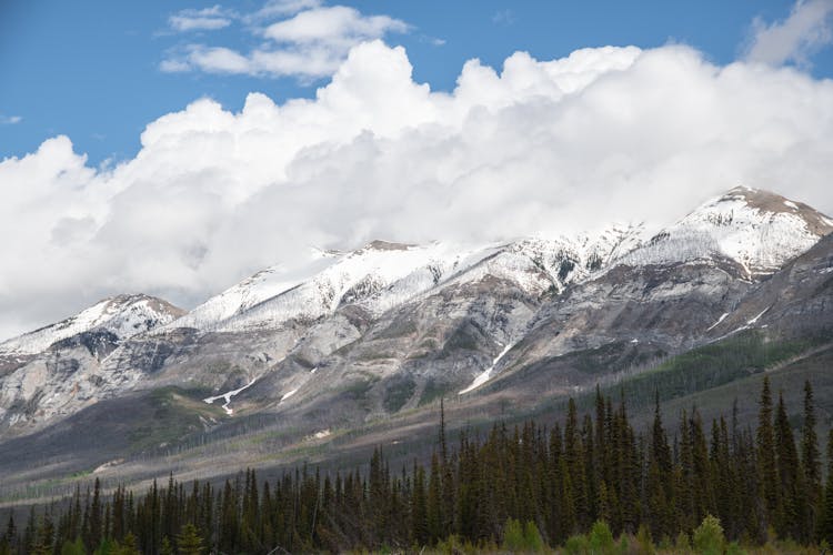 View Of The Snow Covered Mountain From The Valley