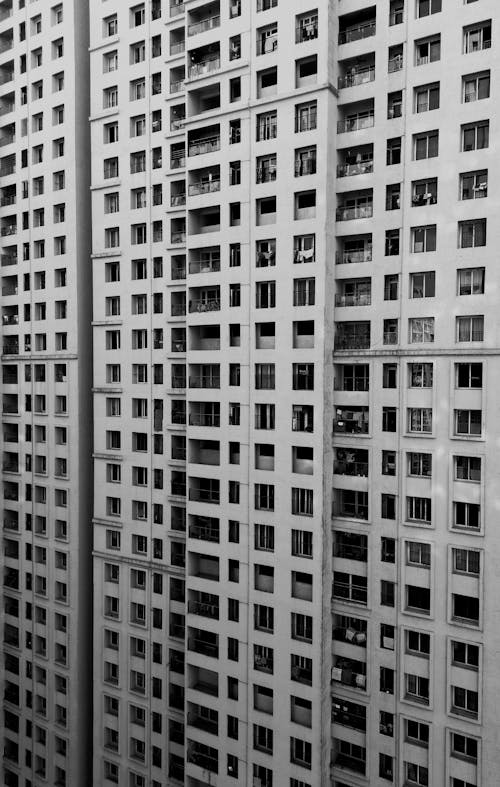 Black and White Photograph of a Building's Exterior