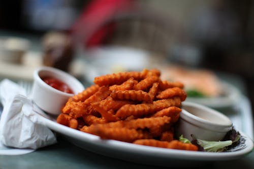 Fried Food on Round White Ceramic Plate